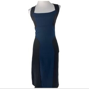 LRK Womens Size 4 Navy Black Colorblock Sheath Dress Square Neck Sleeveless‎ USA